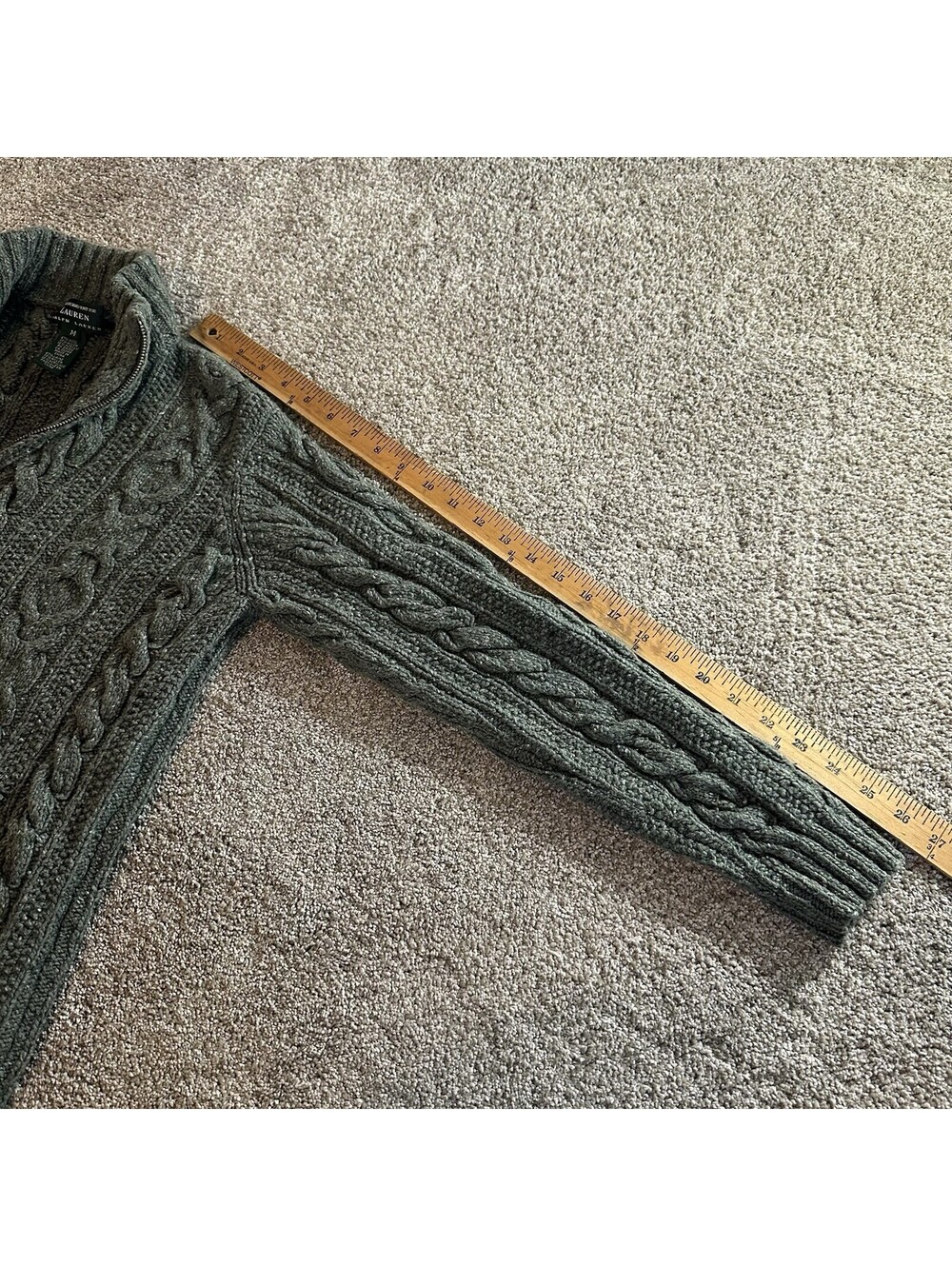 Lauren Ralph Lauren Sweater Women’s Sz M Green Wool Blend Hand Knit Cable - Picture 4 of 9